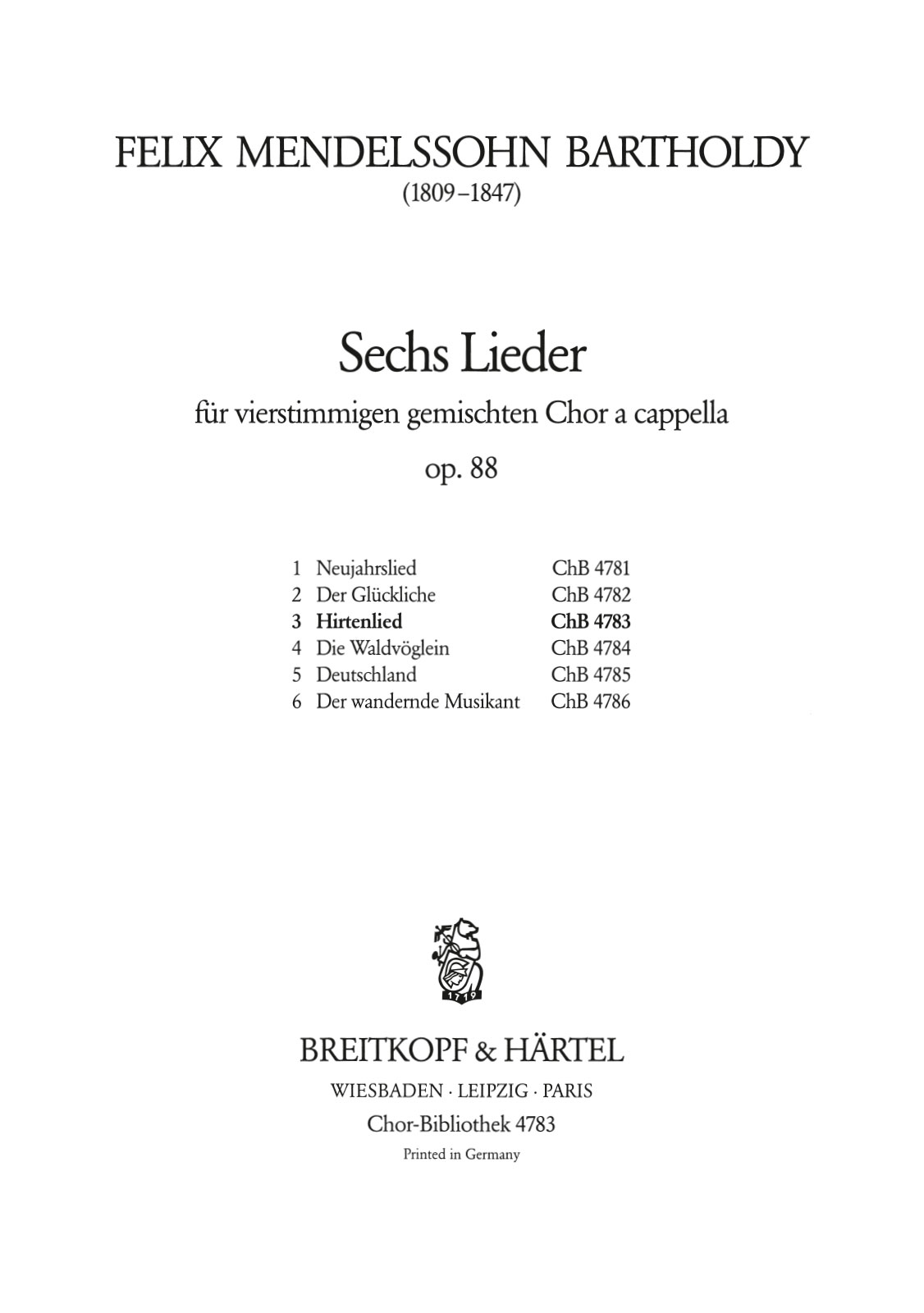 ChB 4783 - 6 Lieder [Op. 88] - Cover