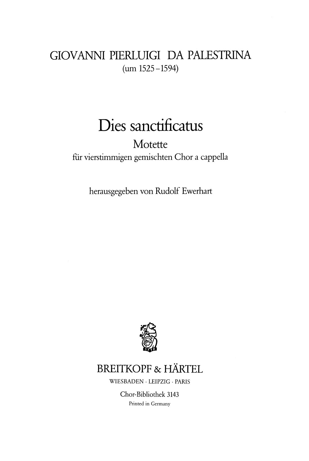 Giovanni Pierluigi da Palestrina - Dies sanctificatus - Cover