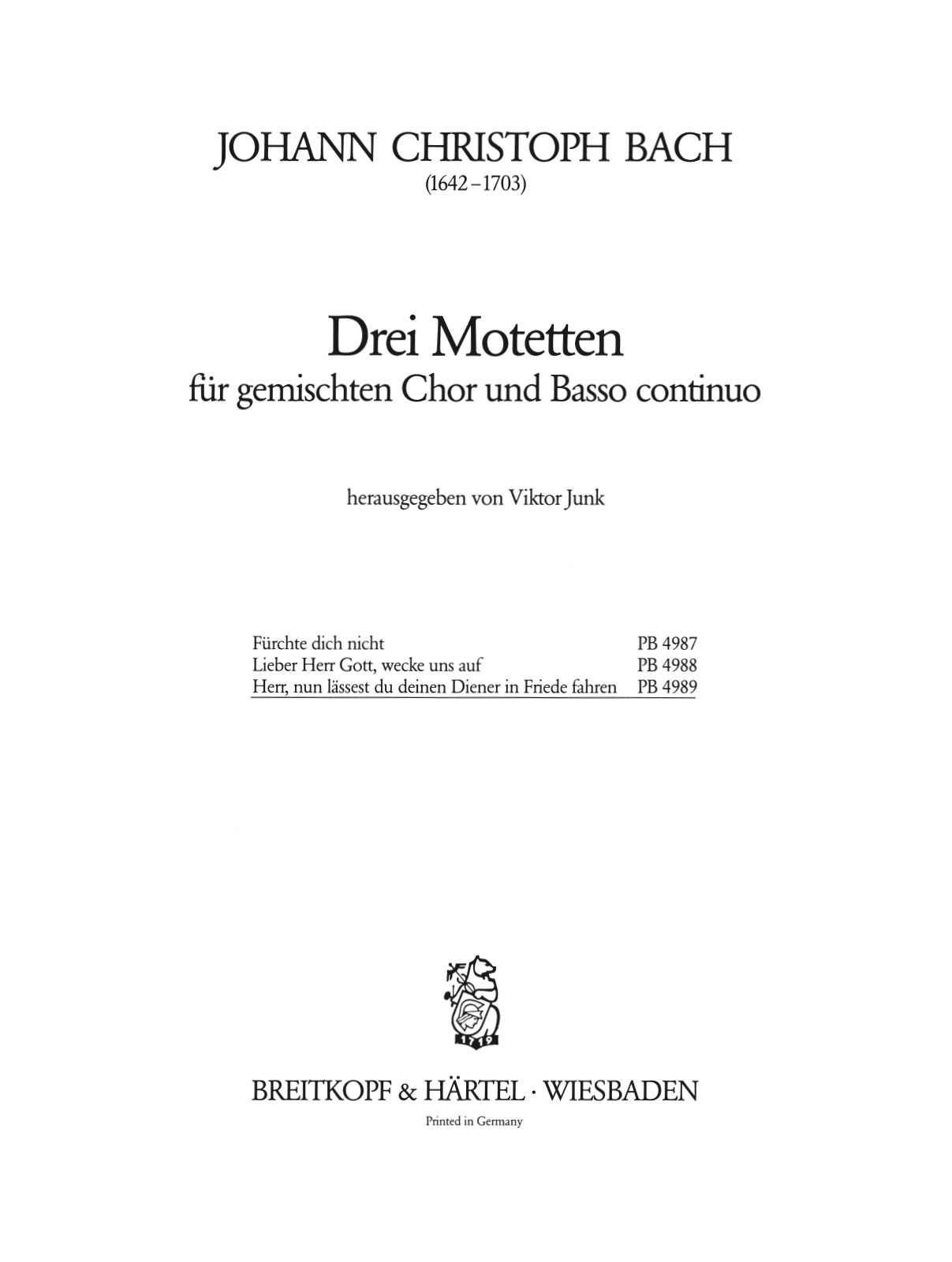 PB 4989 - 3 Motets - Cover