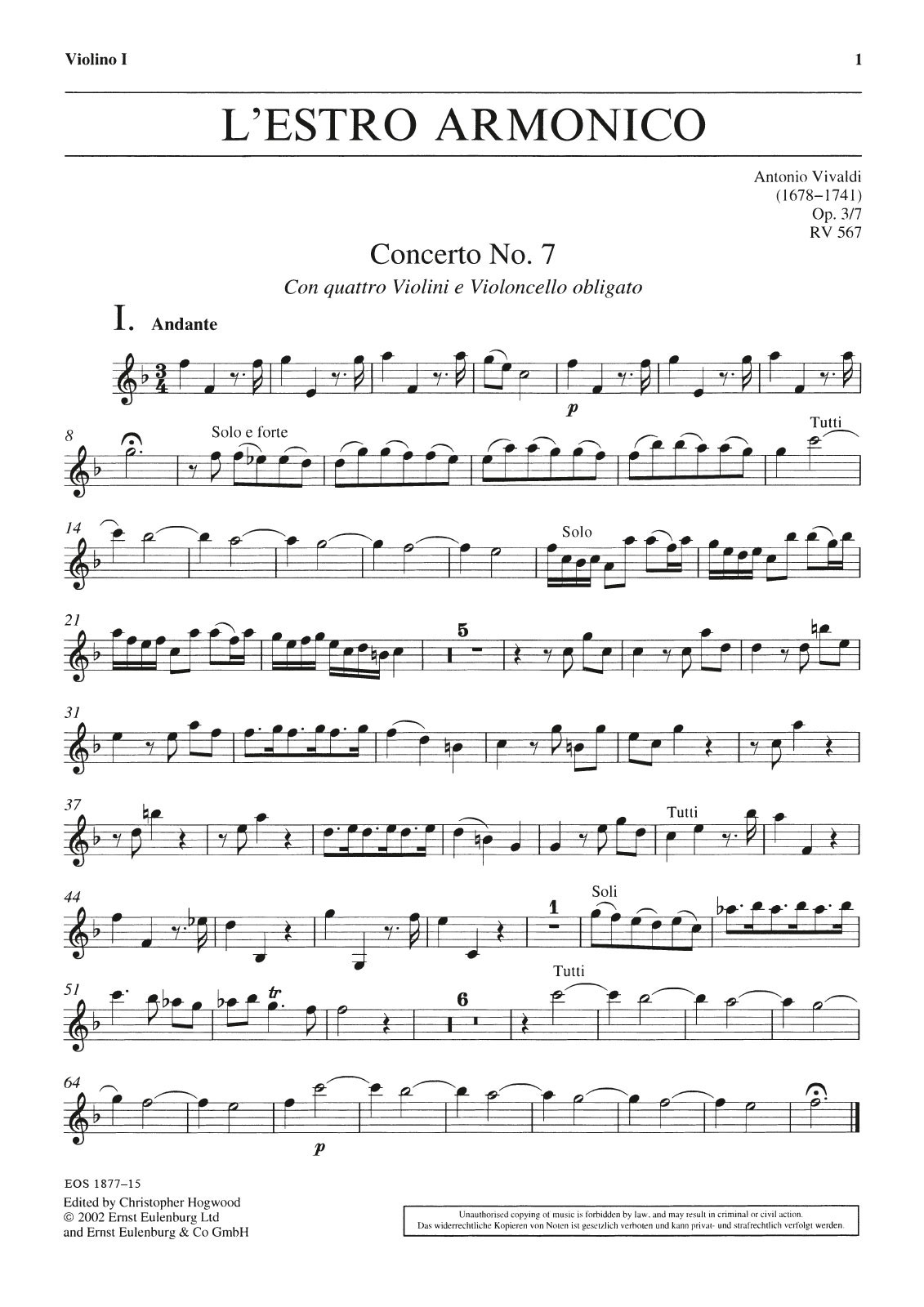 EOS 1877-15 - L’Estro Armonico op. 3/7 RV 567 - Cover