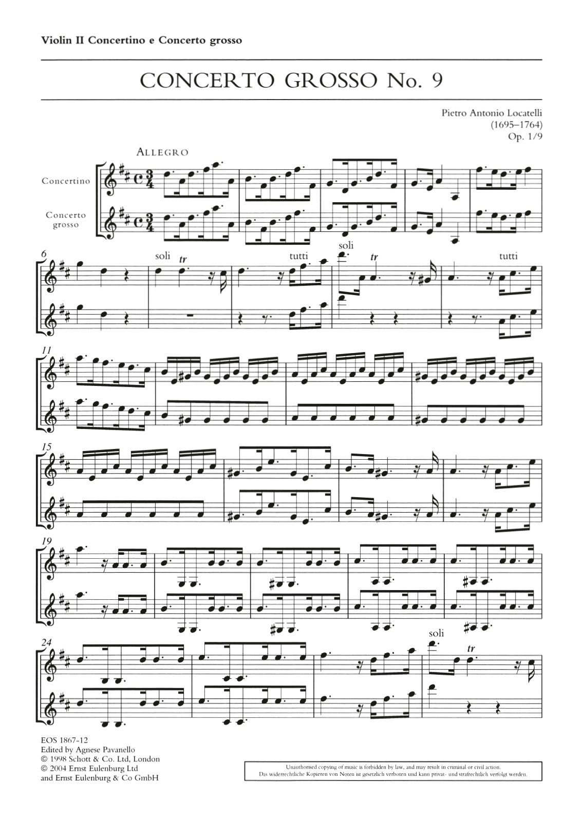 EOS 1867-16 - Concerto grosso „a quattro“ D-dur op. 1/9 - Cover