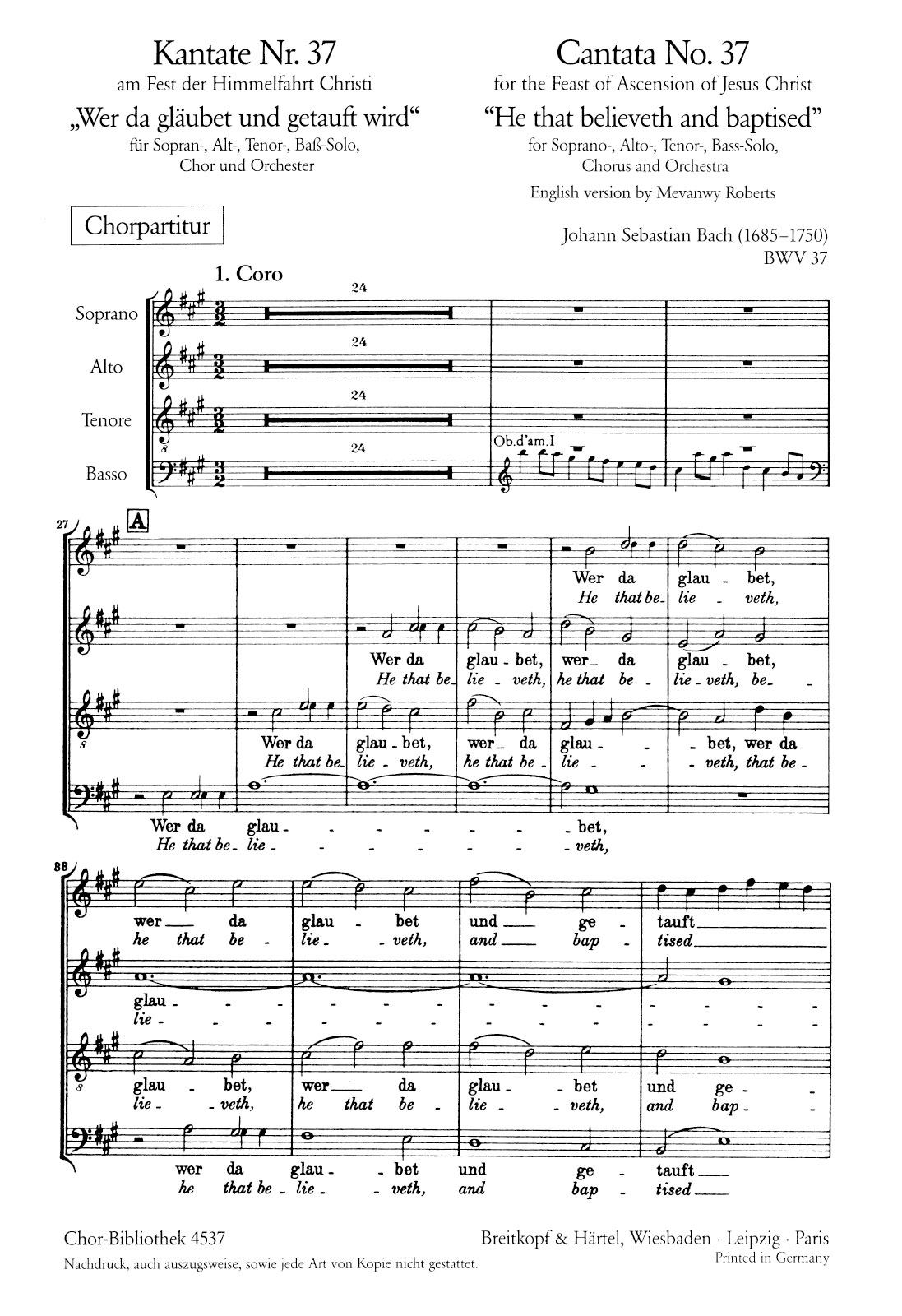 ChB 4537 - Cantata BWV 37 “He that believeth and baptized is” - Cover