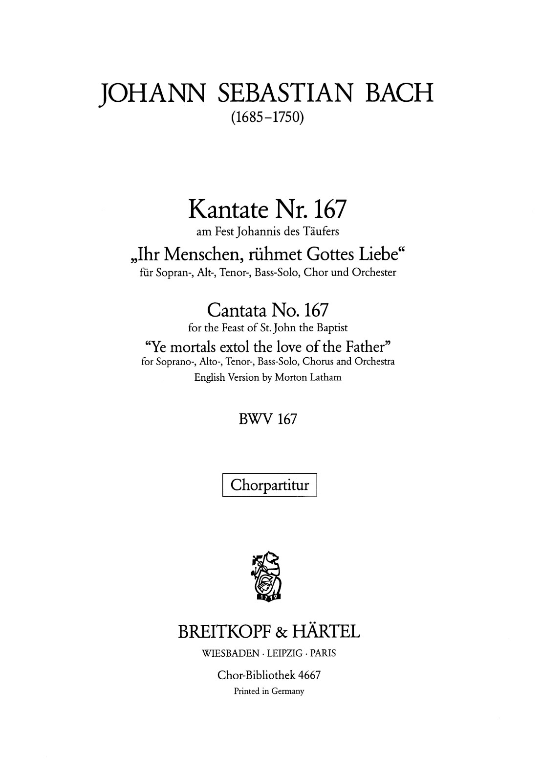 ChB 4667 - Cantata BWV 167 “Ye mortals extol the love of the Father” - Cover