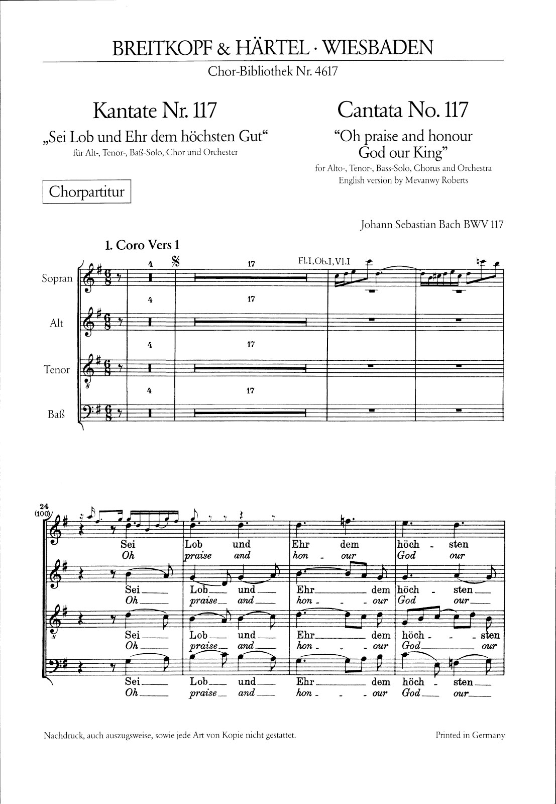 ChB 4617 - Kantate BWV 117 „Sei Lob und Ehr dem höchsten Gut“ - Cover