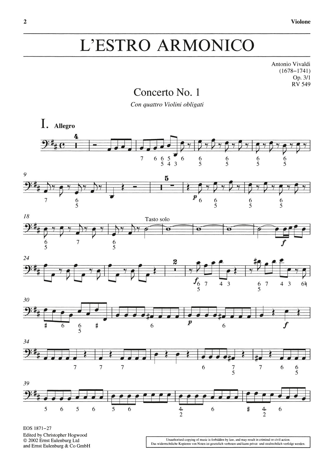 EOS 1871-27 - L’Estro Armonico op. 3/1 RV 549 - Cover