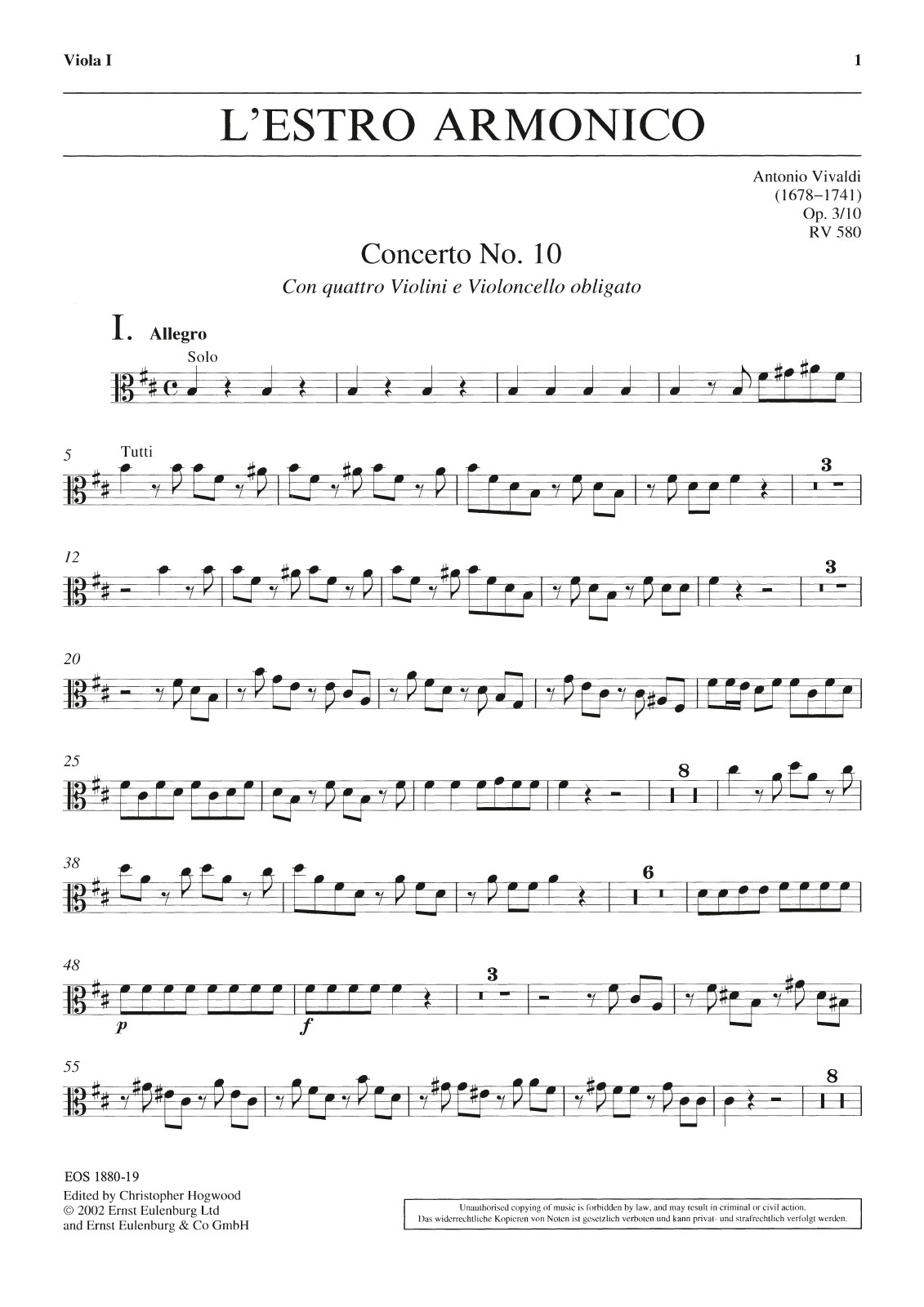 EOS 1880-19 - L’Estro Armonico Op. 3/10 RV 580 - Cover