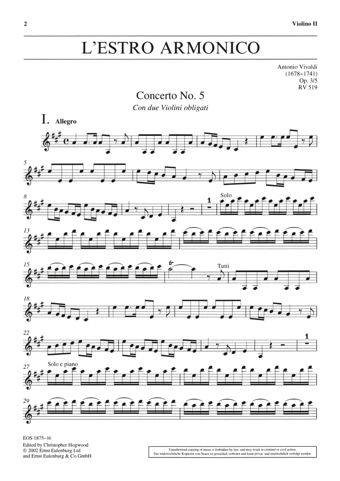 EOS 1875-16 - L’Estro Armonico op. 3/5 RV 519 - Cover