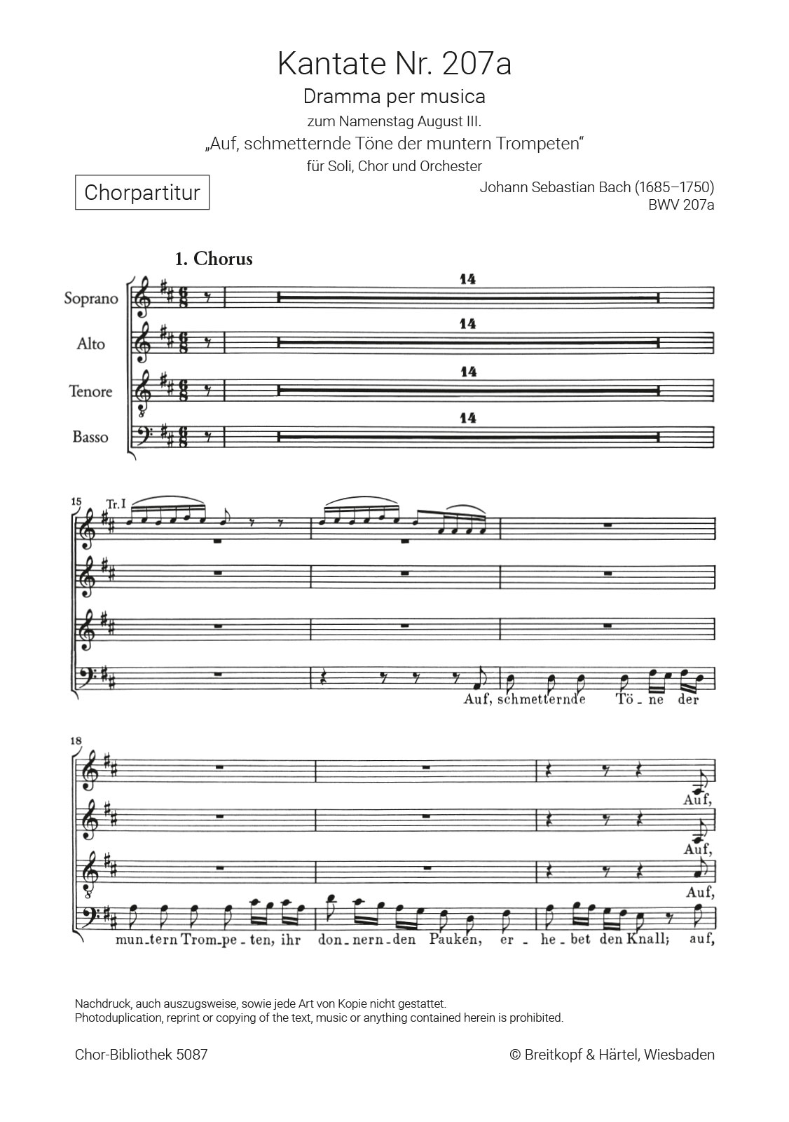 ChB 5087D - Kantate BWV 207a „Auf, schmetternde Töne der muntern Trompeten“ - Cover