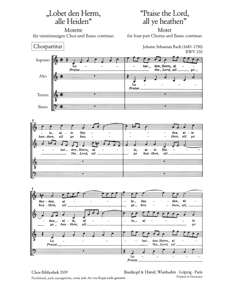 ChB 3539 - „Lobet den Herrn, alle Heiden“ BWV 230 - Cover