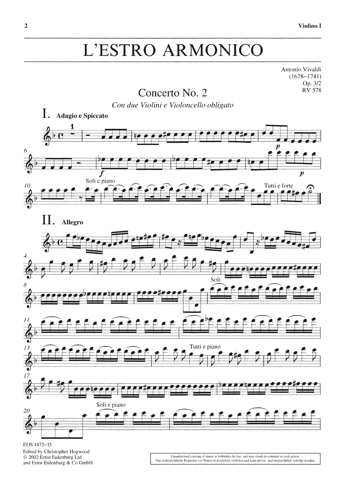 EOS 1872-15 - L’Estro Armonico op. 3/2 RV 578 - Cover