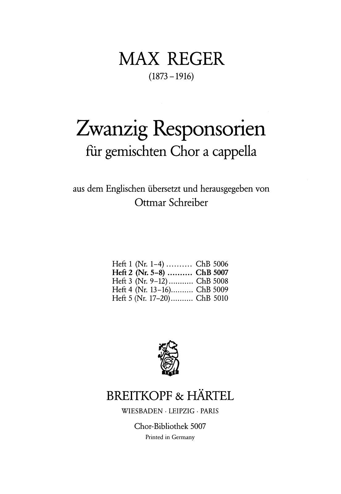ChB 5007 - 20 Responsories - Cover