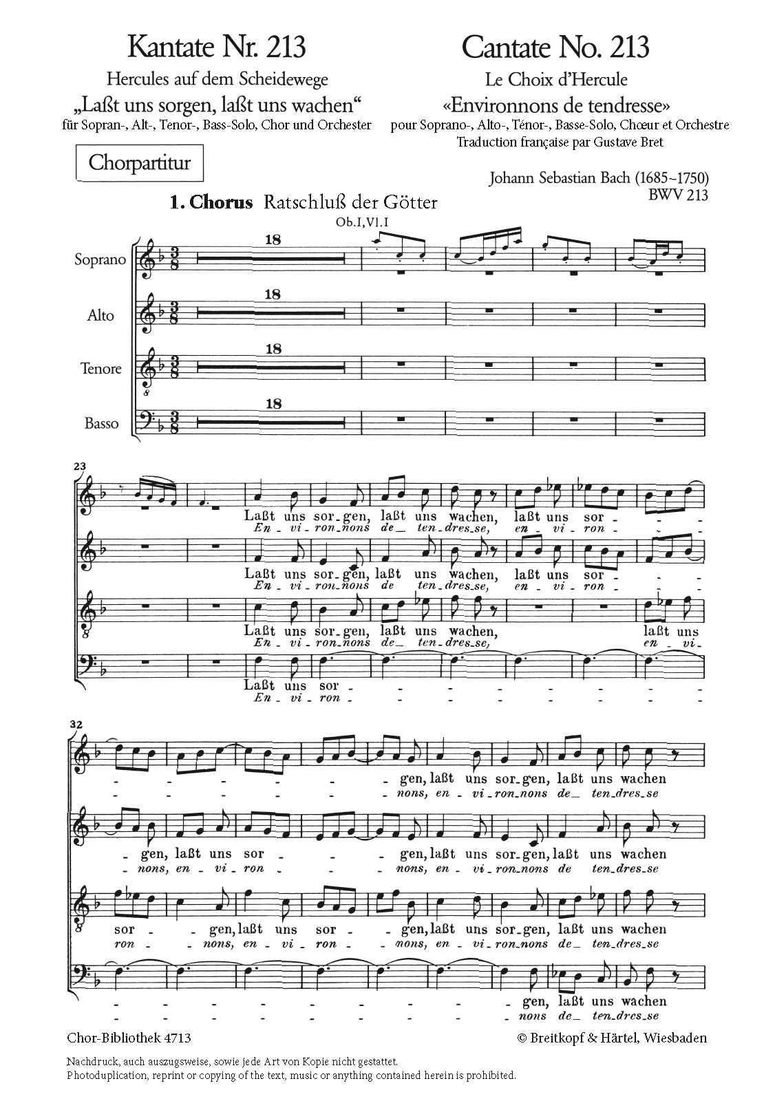 ChB 4713 - Cantata BWV 213 “Lasst uns sorgen, lasst uns wachen” - Cover