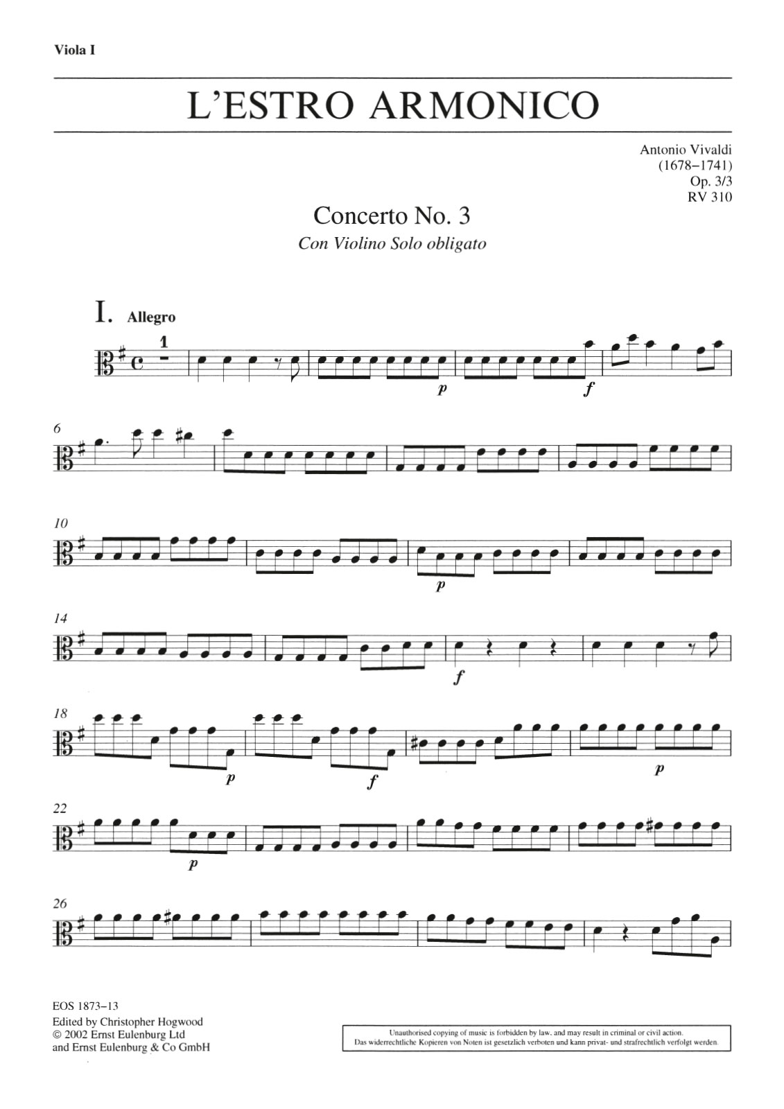 EOS 1873-19 - L’Estro Armonico op. 3/3 RV 310 - Cover