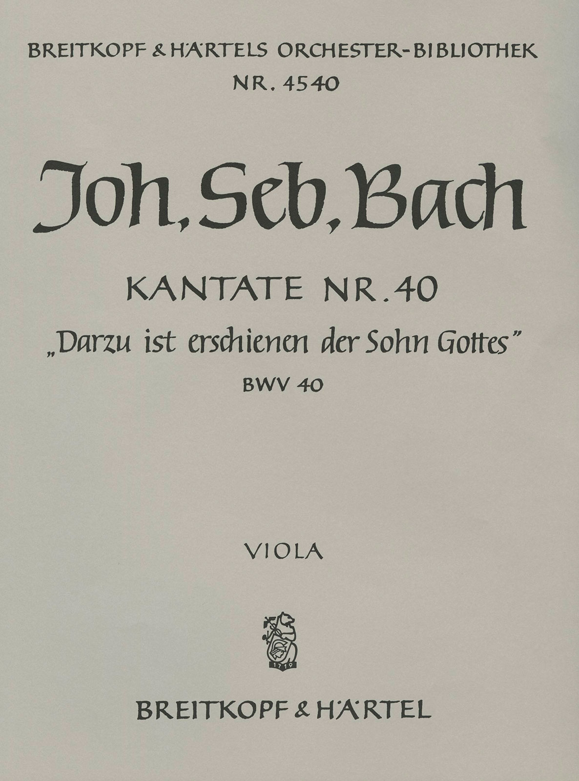 OB 4540-19 - Cantata BWV 40 “To this end appeared the Son of God” - Cover