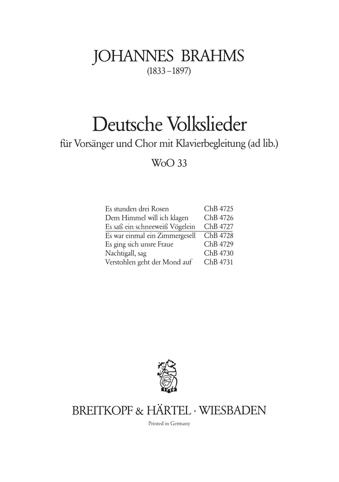 ChB 4727 - Deutsche Volkslieder WoO 33 - Cover