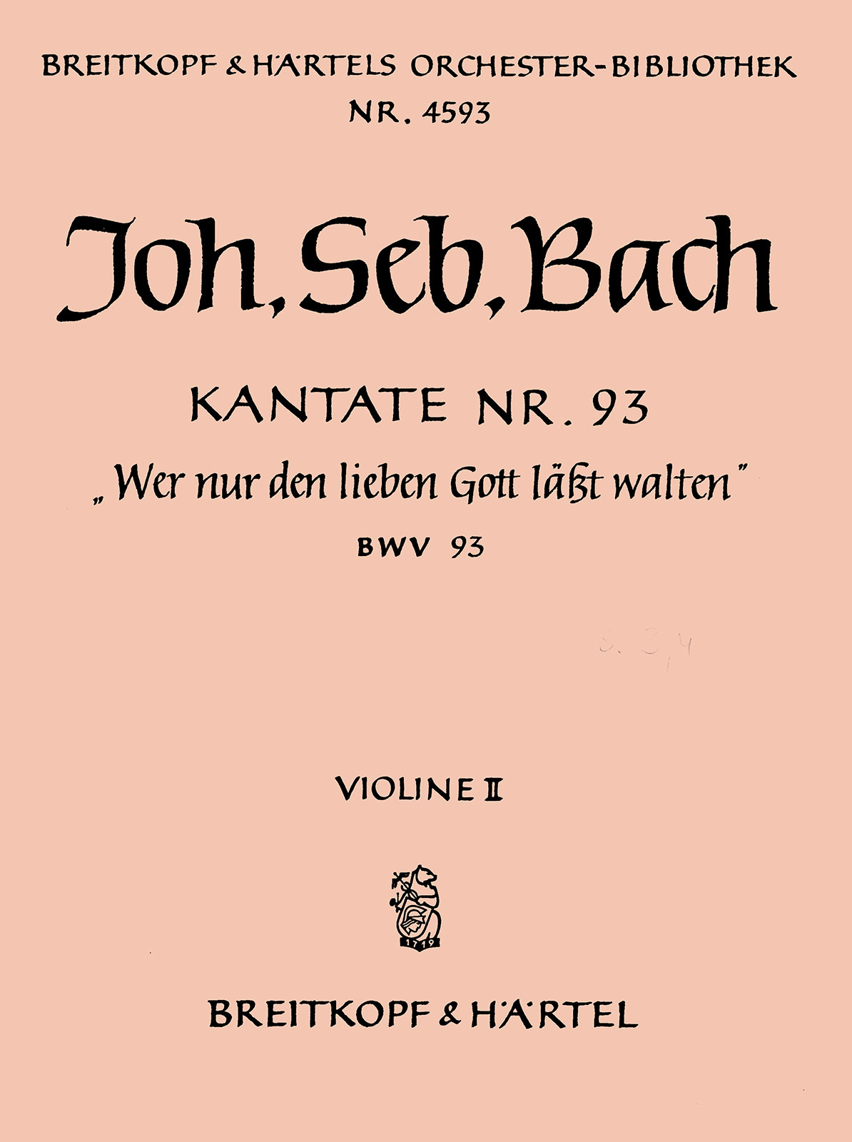 OB 4593-16 - Kantate BWV 93 „Wer nur den lieben Gott lässt walten“ - Cover
