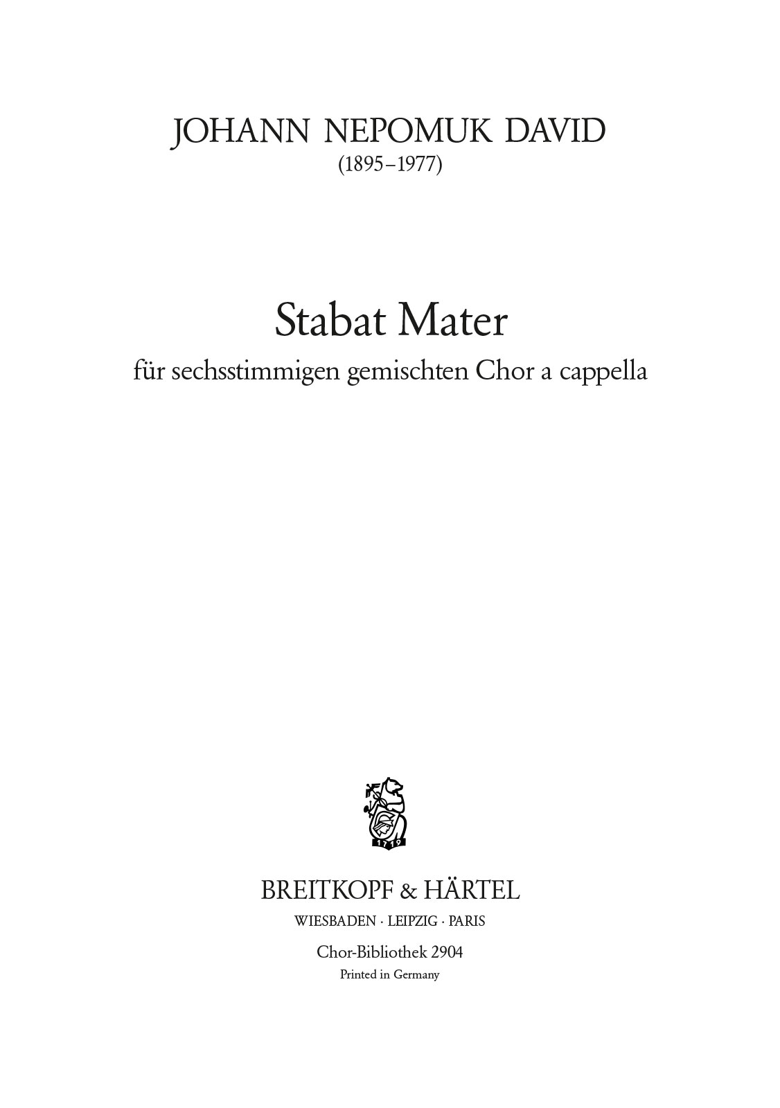 Johann Nepomuk David - Stabat mater - Cover