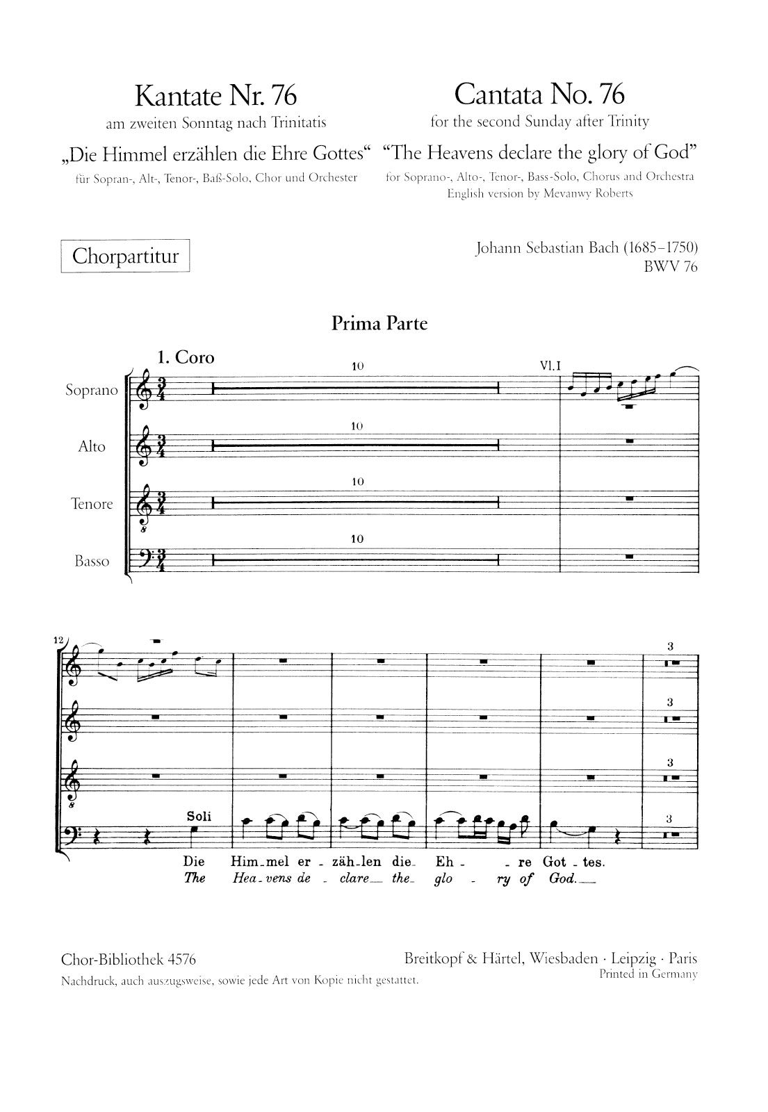 ChB 4576 - Kantate BWV 76 „Die Himmel erzählen die Ehre Gottes“ - Cover