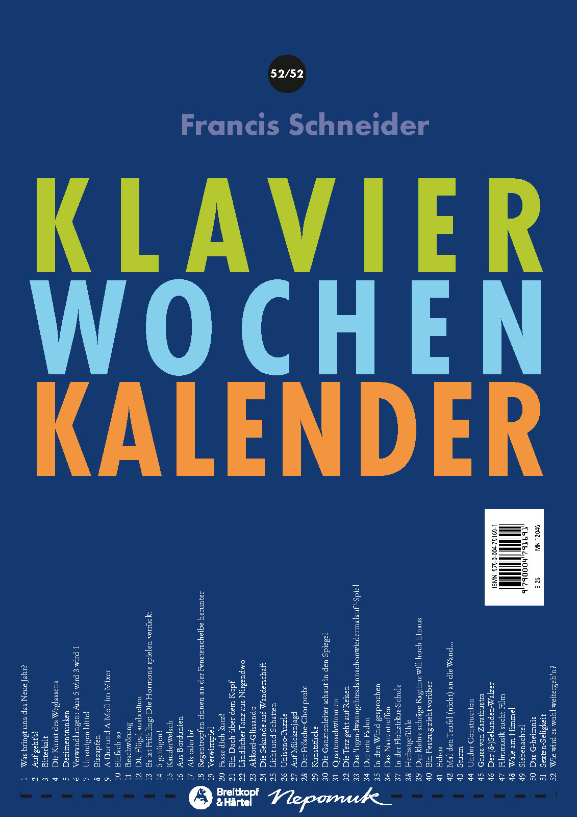 Francis Schneider - Klavier-Wochen-Kalender - Cover