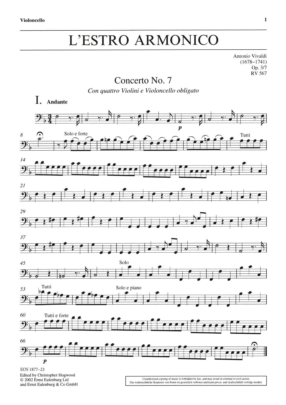 EOS 1877-23 - L’Estro Armonico op. 3/7 RV 567 - Cover