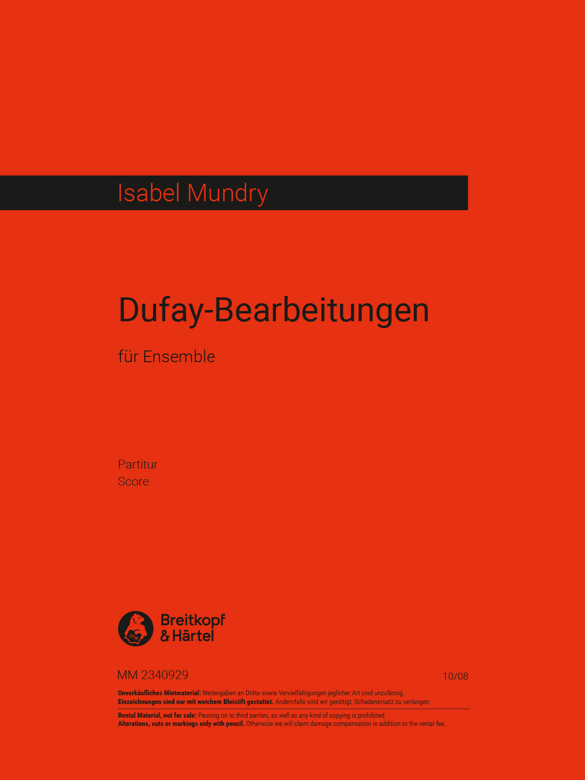 Isabel Mundry - Dufay-Bearbeitungen - Cover