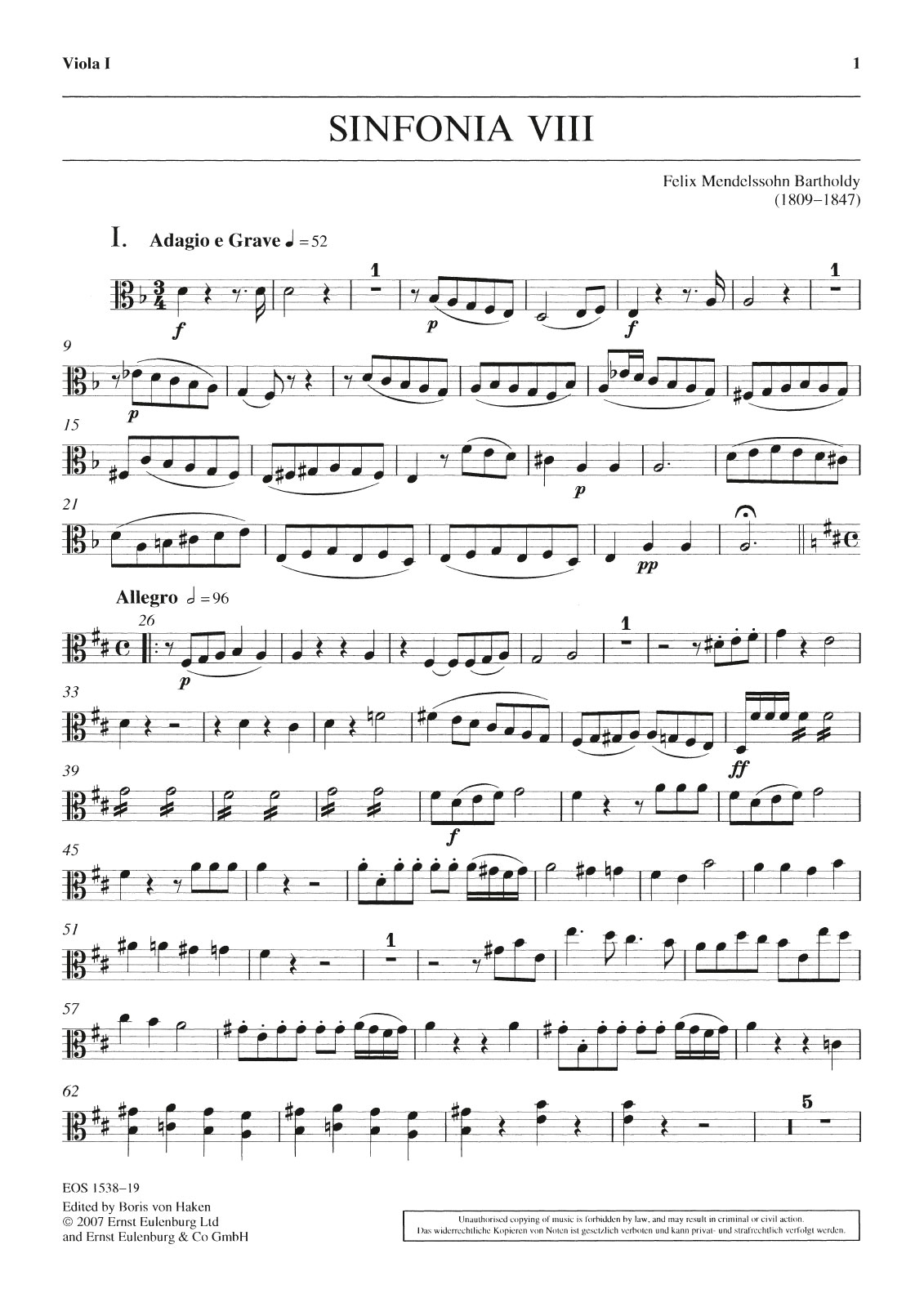 EOS 1538-19 - Sinfonia Nr. 8 D-dur MWV N 8 - Cover