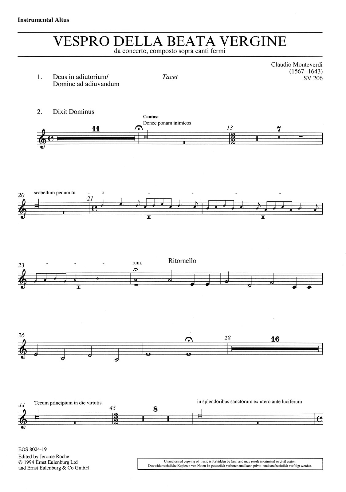 EOS 8024-88 - Vespro della Beata Vergine SV 206 - Cover