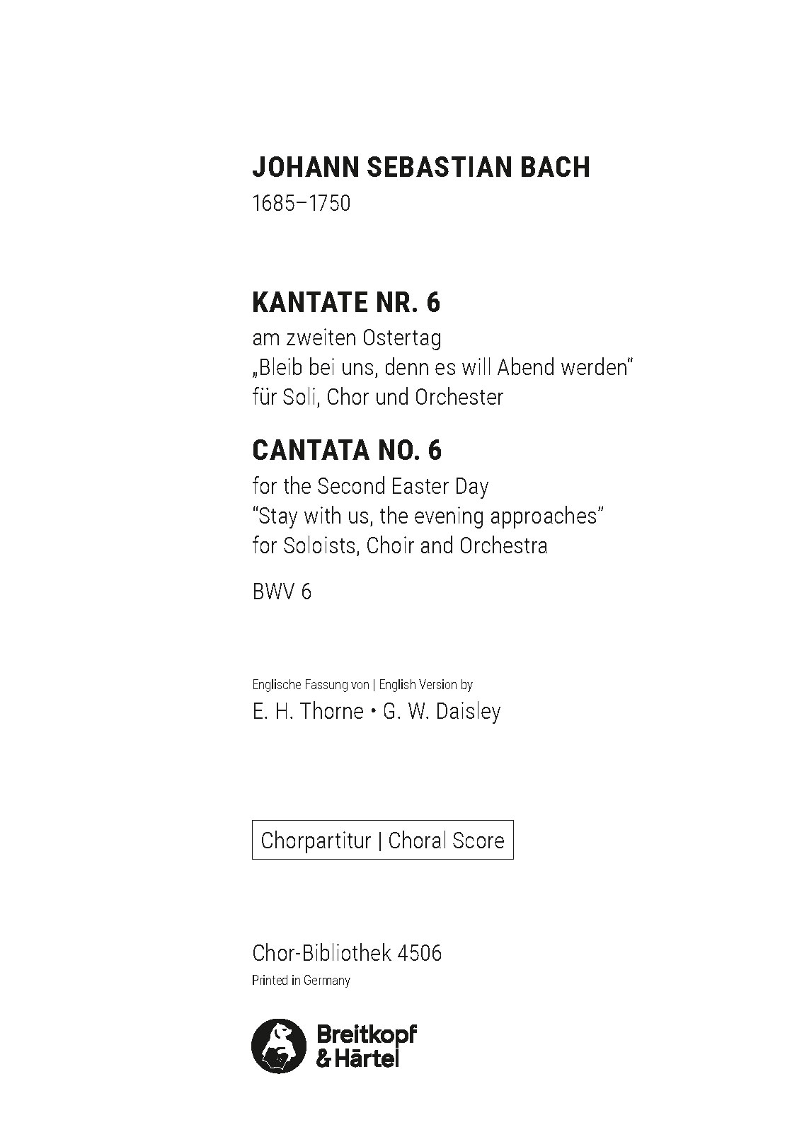 ChB 4506D - Cantata BWV 6 “Stay with us, the evening approaches” - Cover