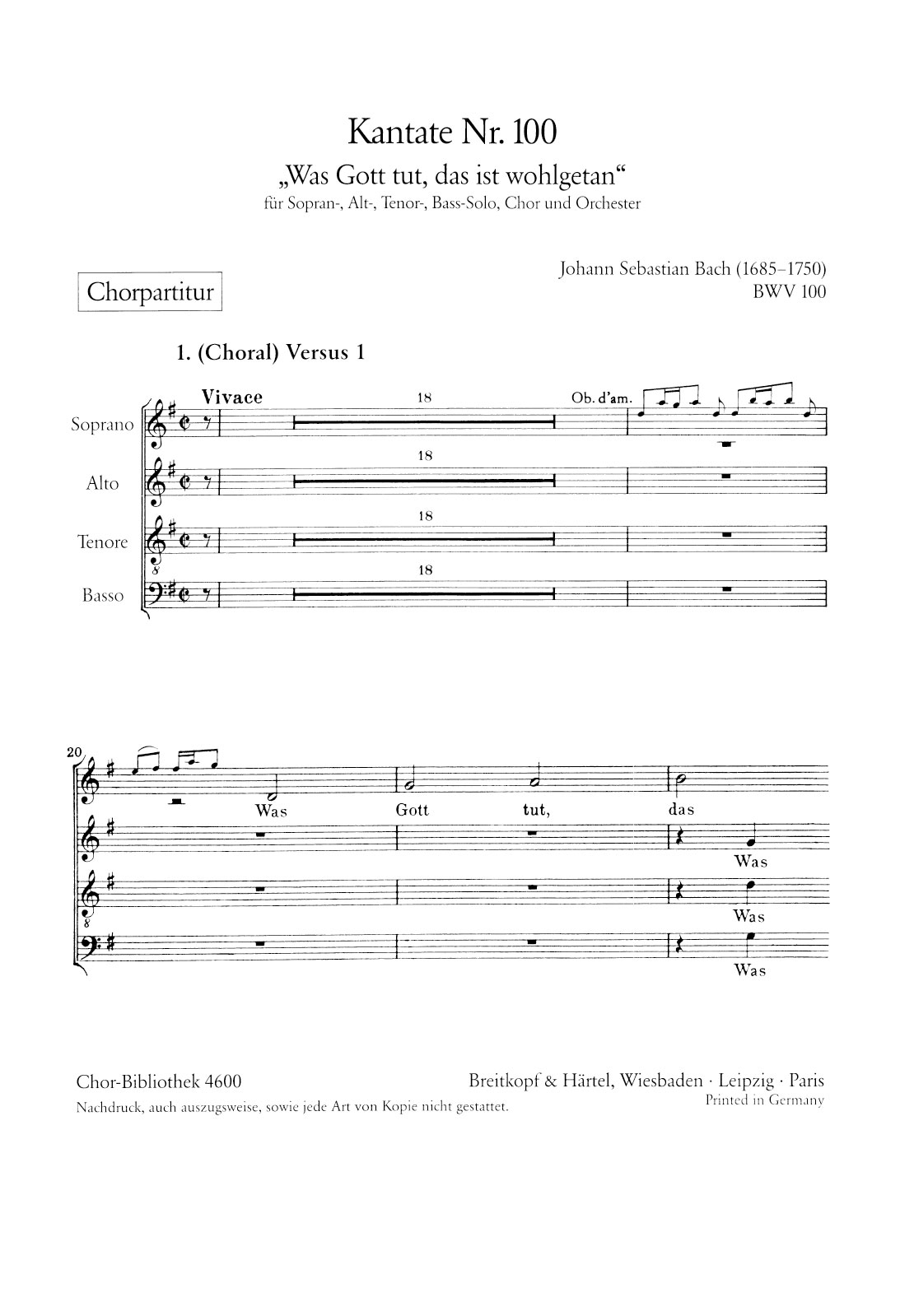 ChB 4600 - Cantata BWV 100 “Was Gott tut, das ist wohlgetan” - Cover