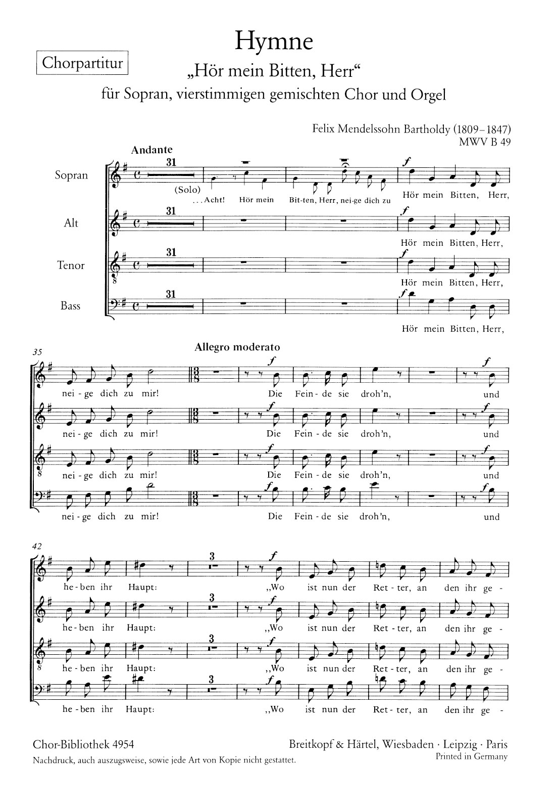 ChB 4954 - Hymn “Hör mein Bitten, Herr” MWV B 49 - Cover