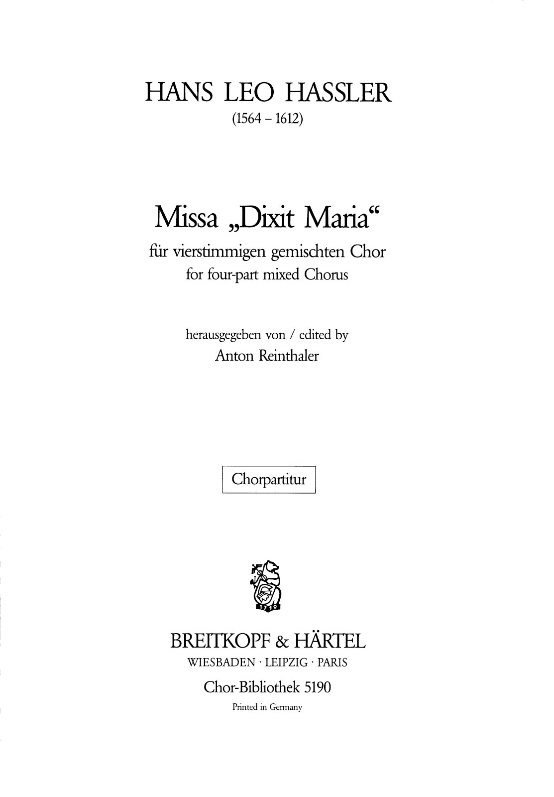 Hans Leo Hassler - Missa „Dixit Maria“ - Cover