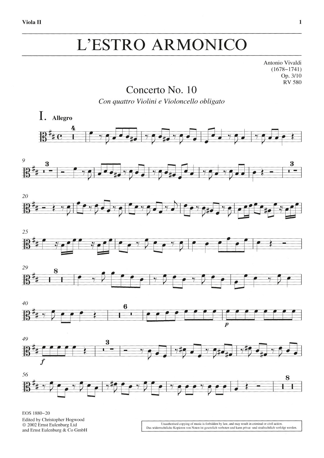 EOS 1880-20 - L’Estro Armonico Op. 3/10 RV 580 - Cover