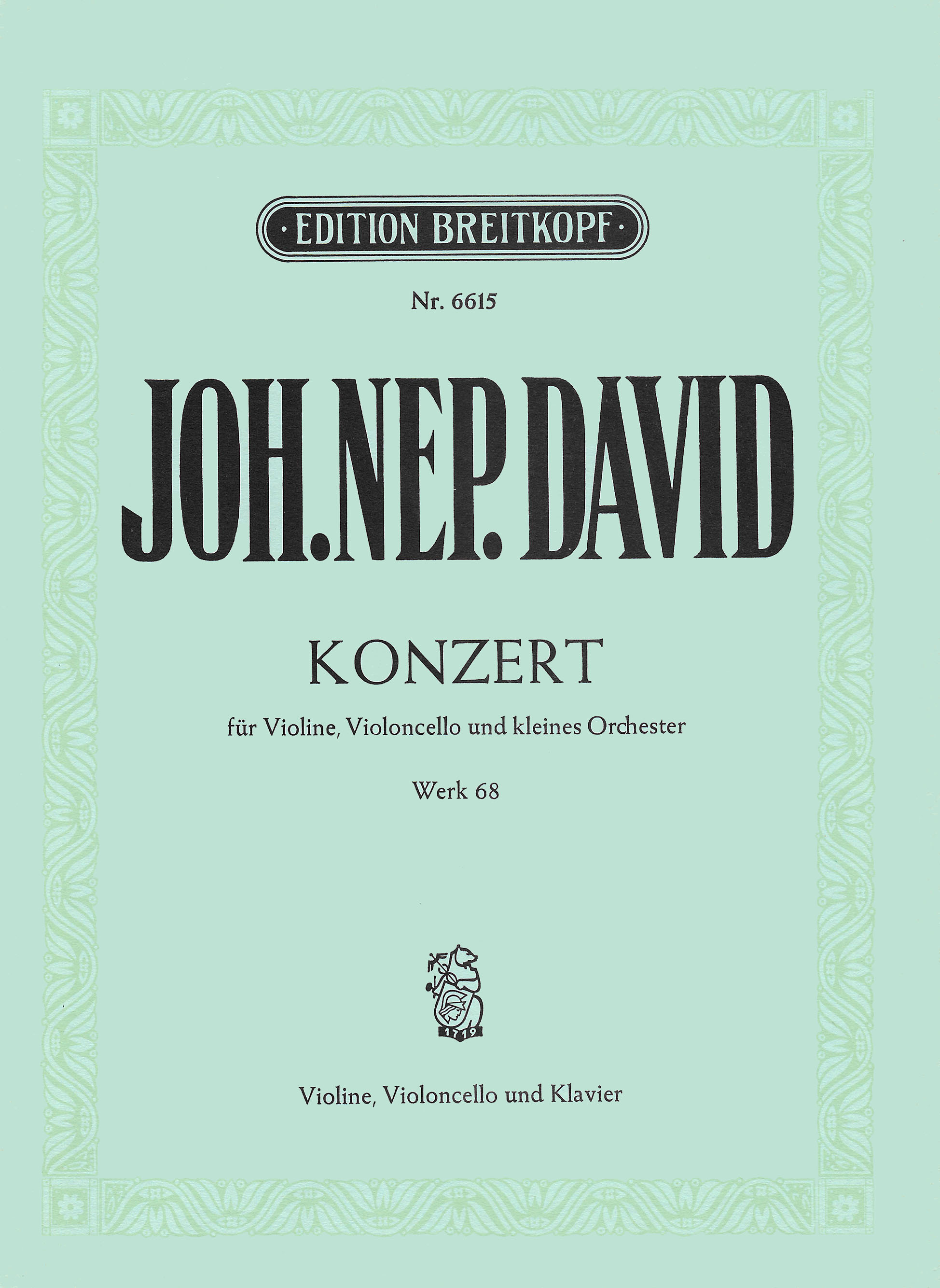 Johann Nepomuk David - Concerto for Violin and Violoncello Werk 68 - Cover