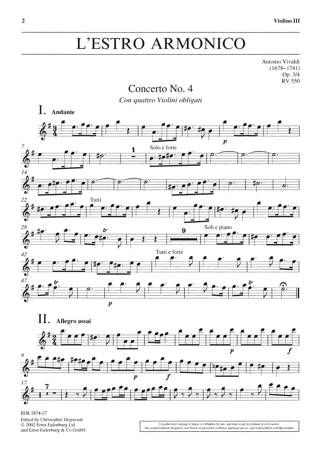 EOS 1874-17 - L’Estro Armonico op. 3/4 RV 550 - Cover