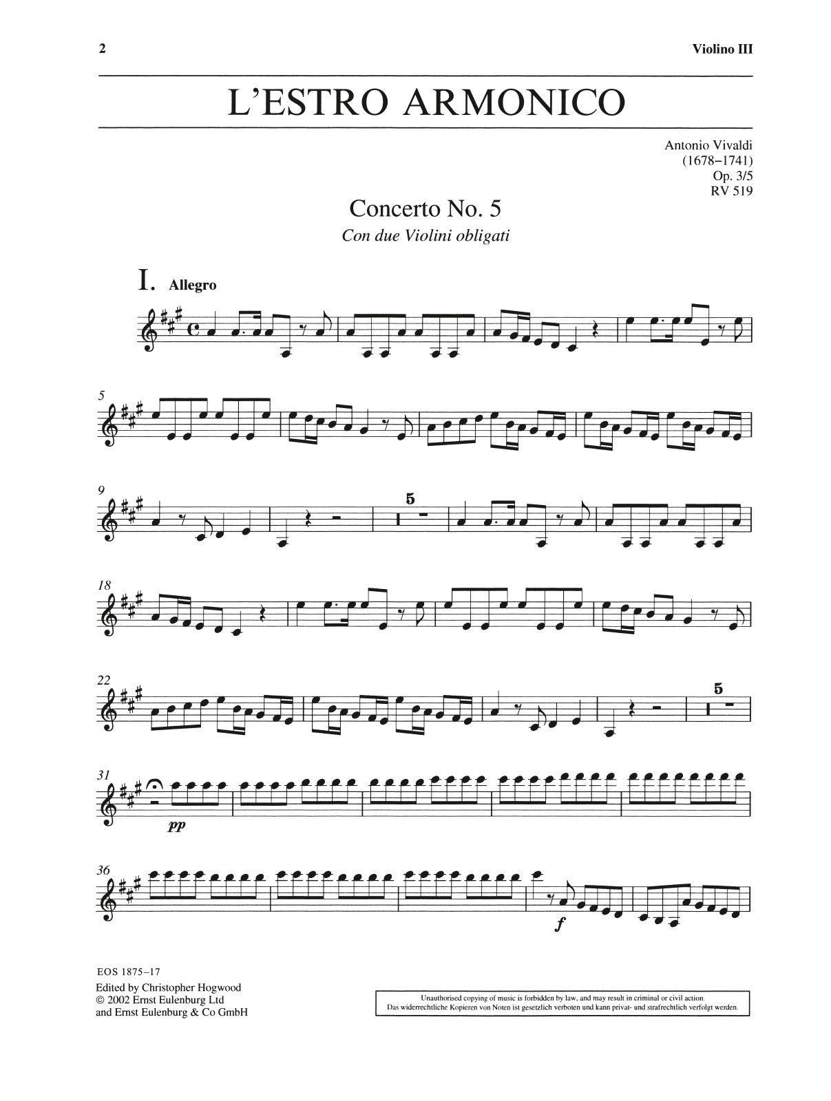 EOS 1875-17 - L’Estro Armonico op. 3/5 RV 519 - Cover