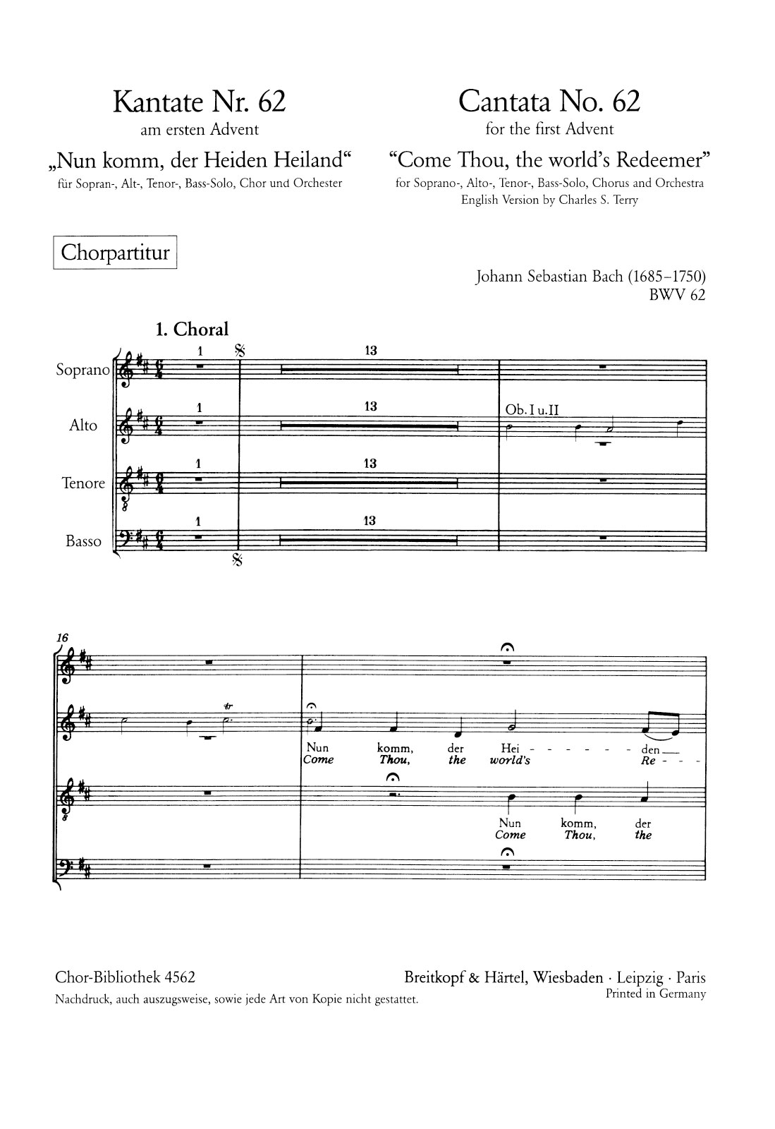 ChB 4562 - Cantata BWV 62 “Come Thou, the world’s Redeemer” - Cover