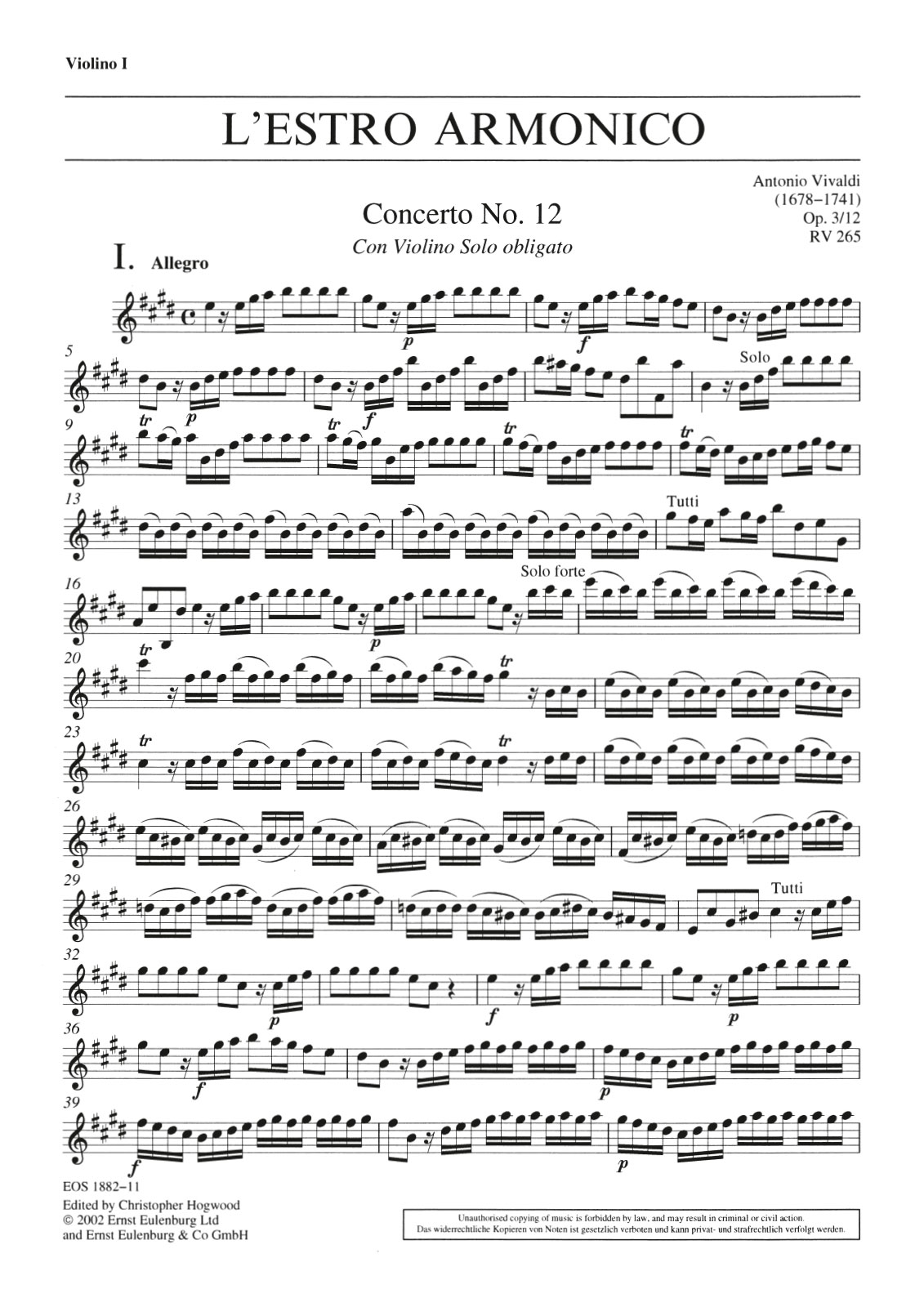 EOS 1882-15 - L’Estro Armonico op. 3/12 RV 265 - Cover