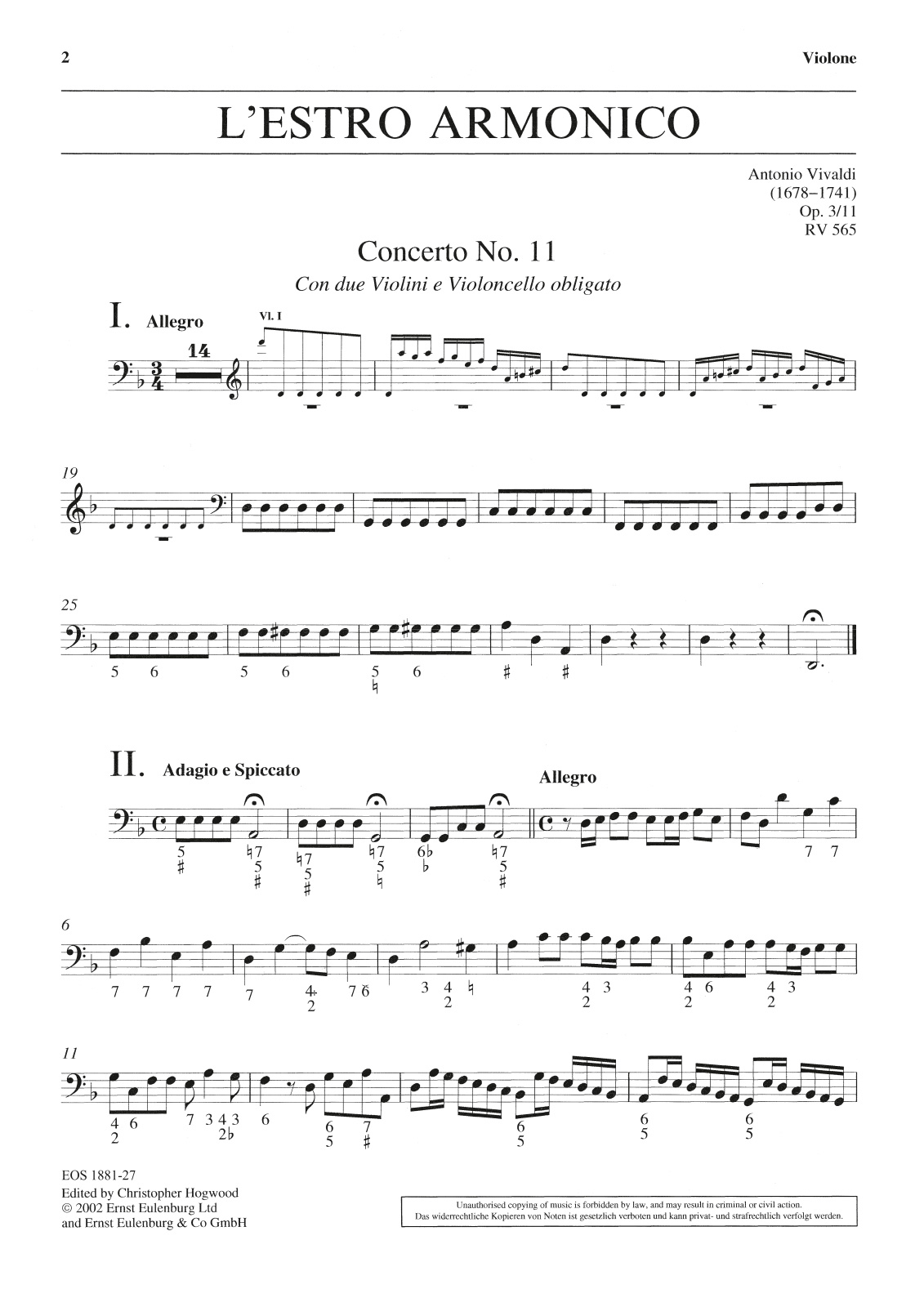EOS 1881-27 - L’Estro Armonico op. 3/11 RV 565 - Cover