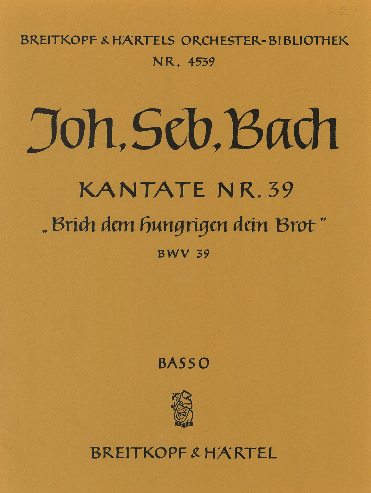OB 4539-26 - Kantate BWV 39 „Brich dem Hungrigen dein Brot“ - Cover
