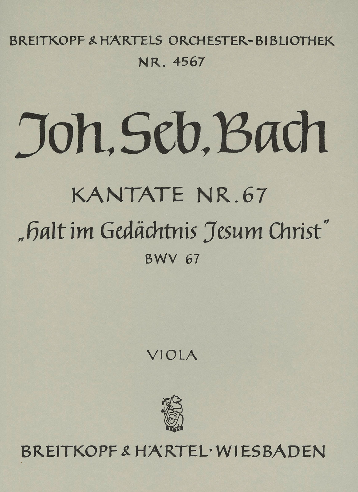 OB 4567-19 - Cantata BWV 67 “Hold in remembrance Jesus Christ” - Cover