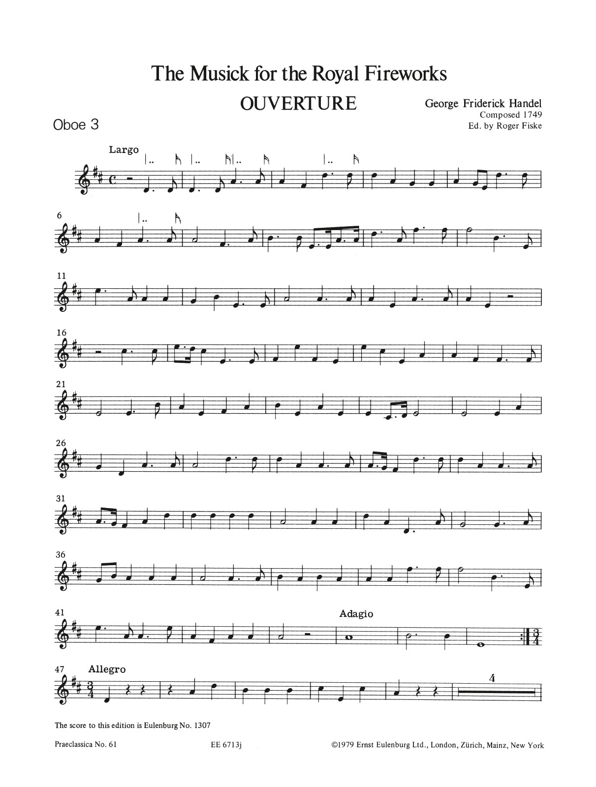 EOS 1307-30 - Feuerwerksmusik D-dur HWV 351 - Cover