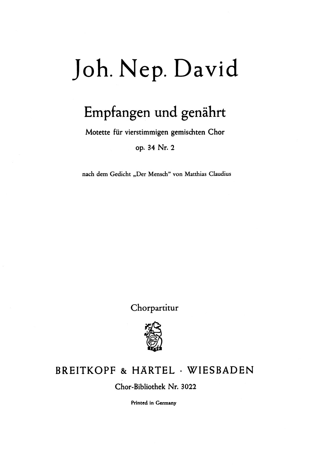 ChB 3022 - 3 Motets Werk 34 - Cover