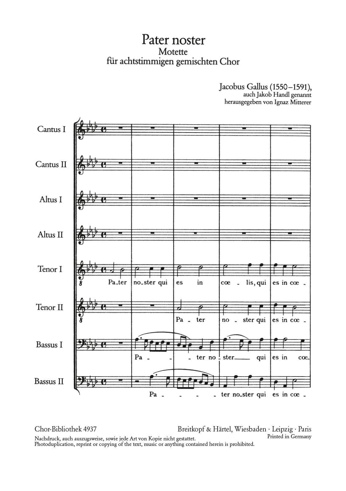 Jacobus Gallus - Pater Noster - Cover