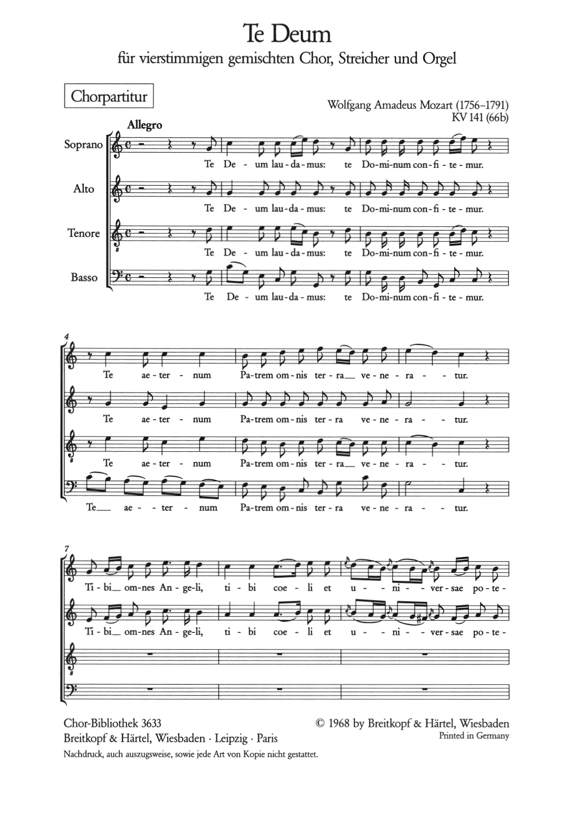 ChB 3633 - Te Deum C-dur KV 141 (66b) - Cover
