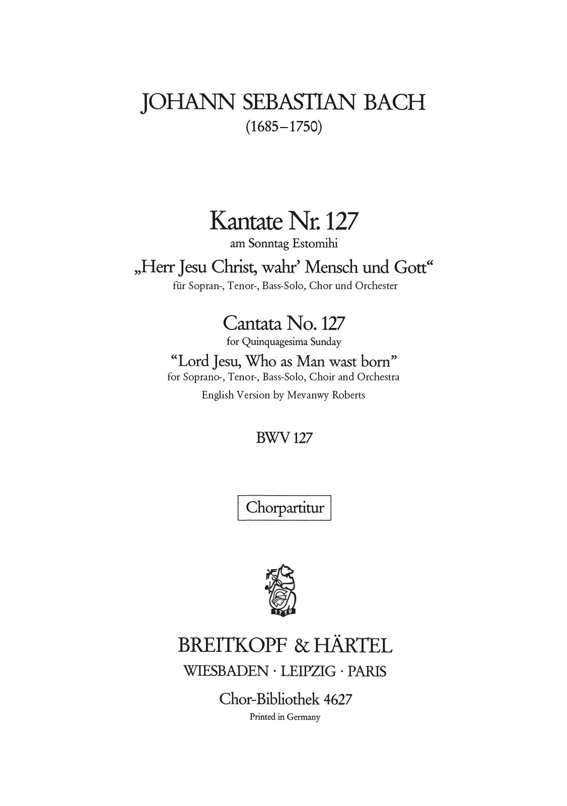 ChB 4627 - Kantate BWV 127 „Herr Jesu Christ, wahr’ Mensch und Gott“ - Cover