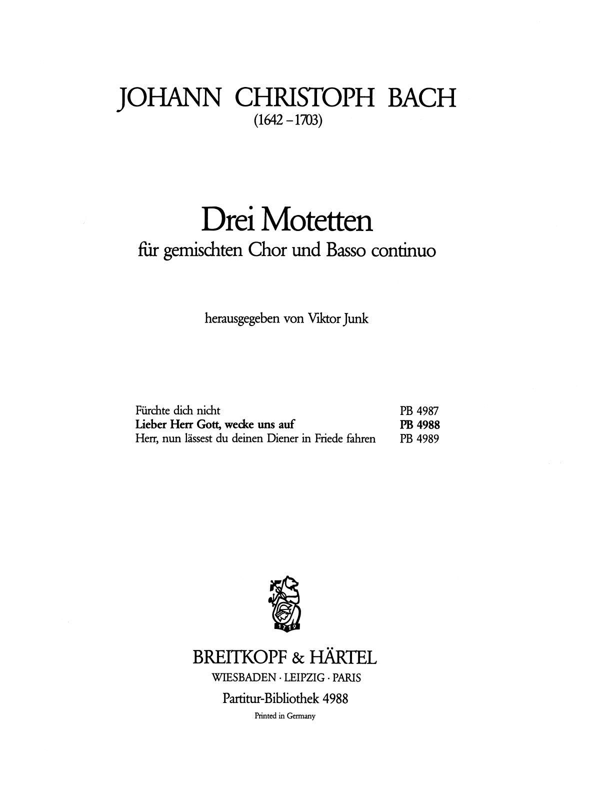 PB 4988 - 3 Motets - Cover