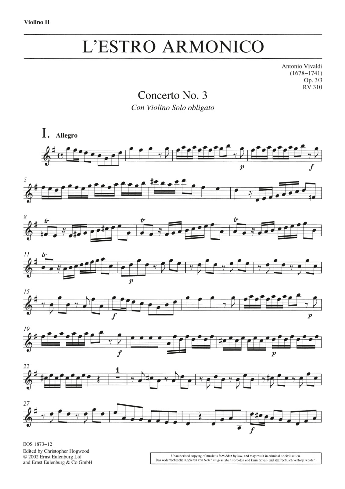 EOS 1873-16 - L’Estro Armonico op. 3/3 RV 310 - Cover