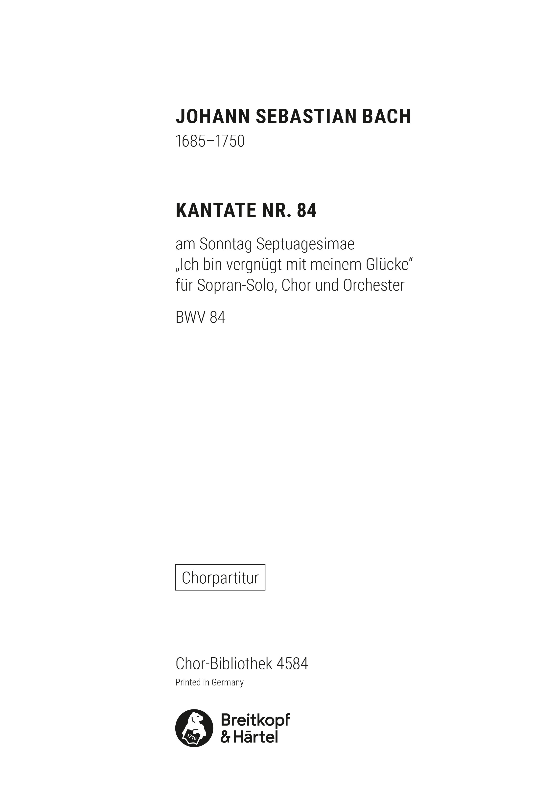 ChB 4584 - Cantata BWV 84 “Ich bin vergnuegt mit meinem Gluecke” - Cover