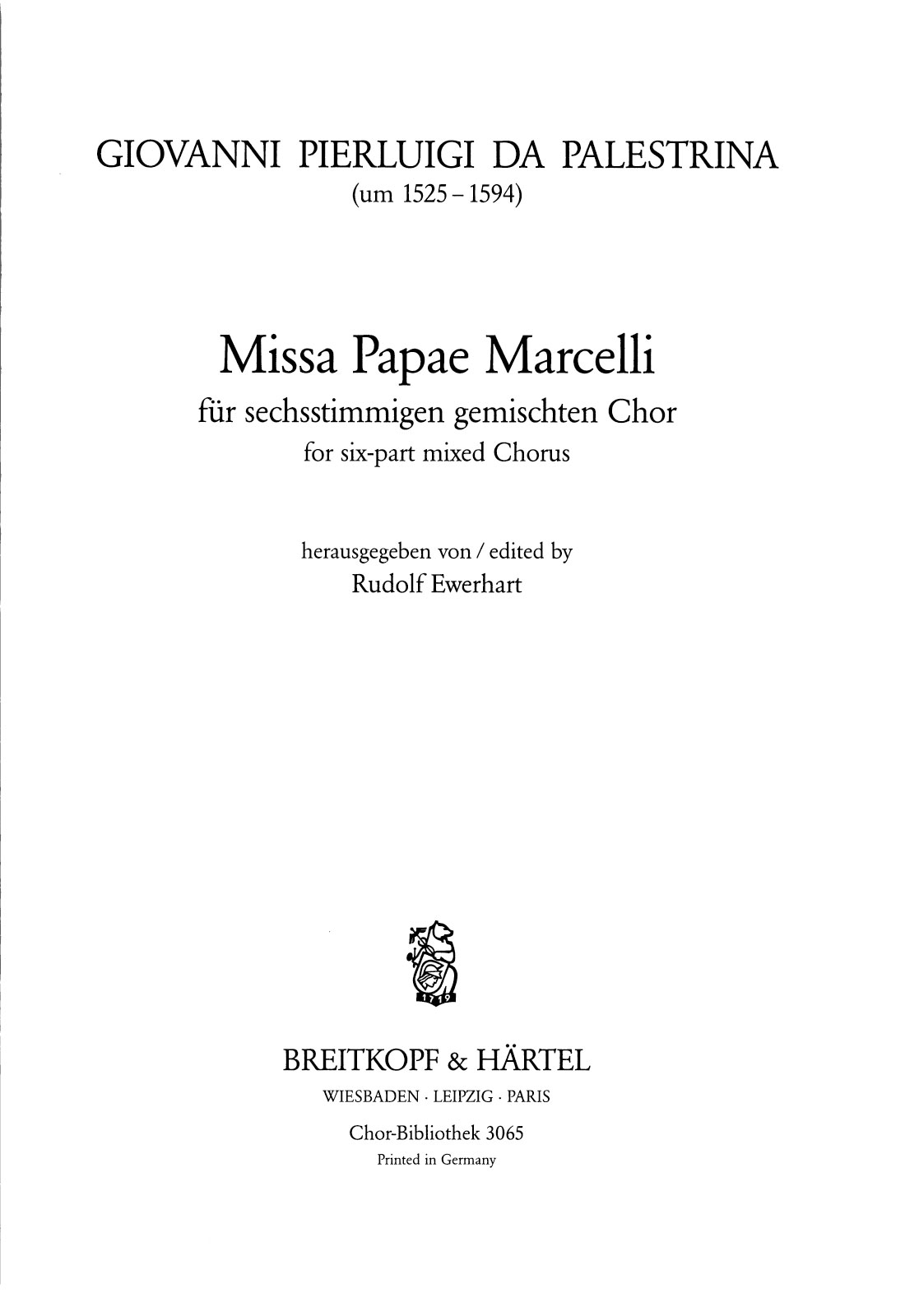 Giovanni Pierluigi da Palestrina - Missa „Papae Marcelli“ - Cover