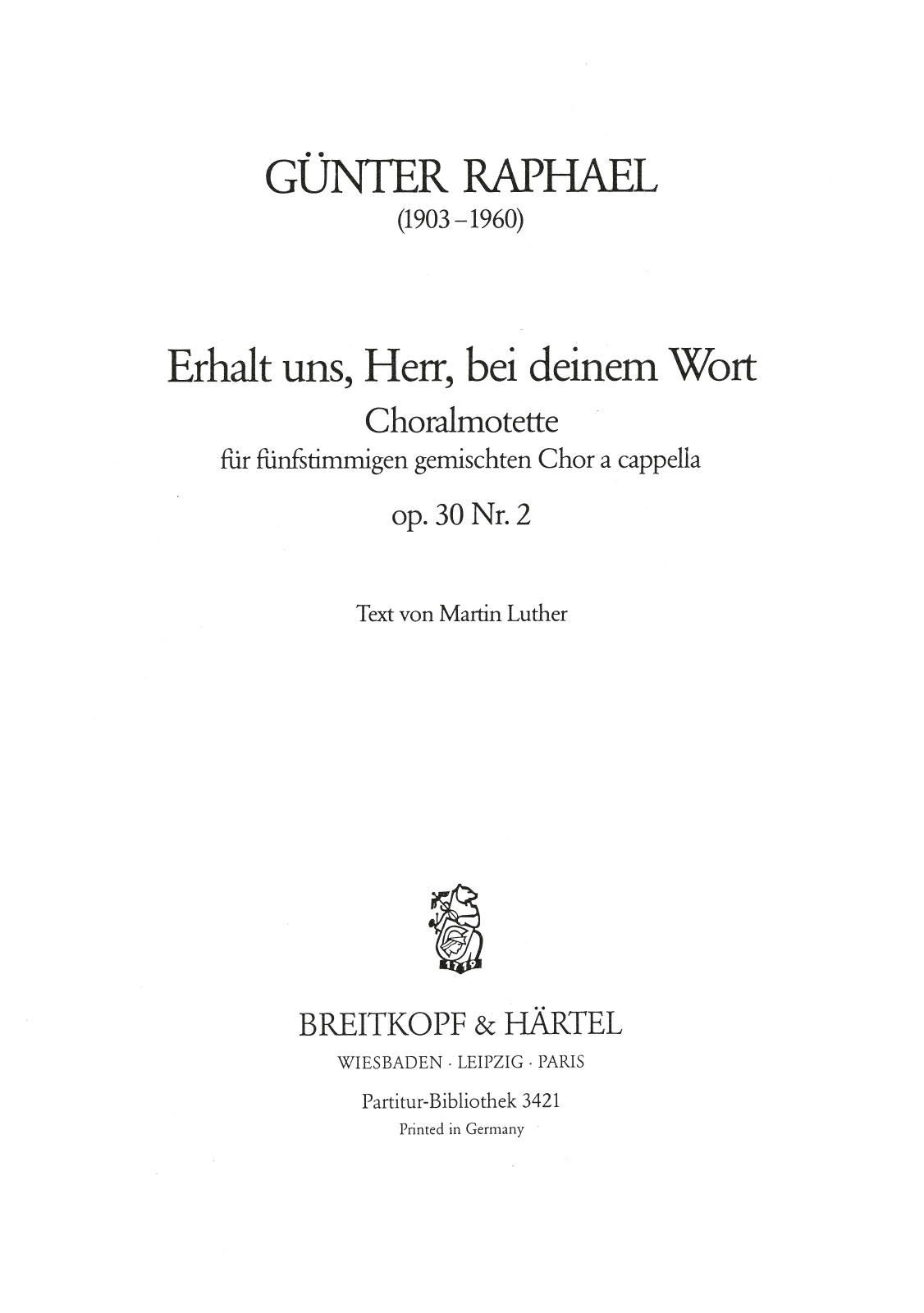 Günter Raphael - Erhalt uns, Herr, bei deinem Wort op. 30/2 - Cover